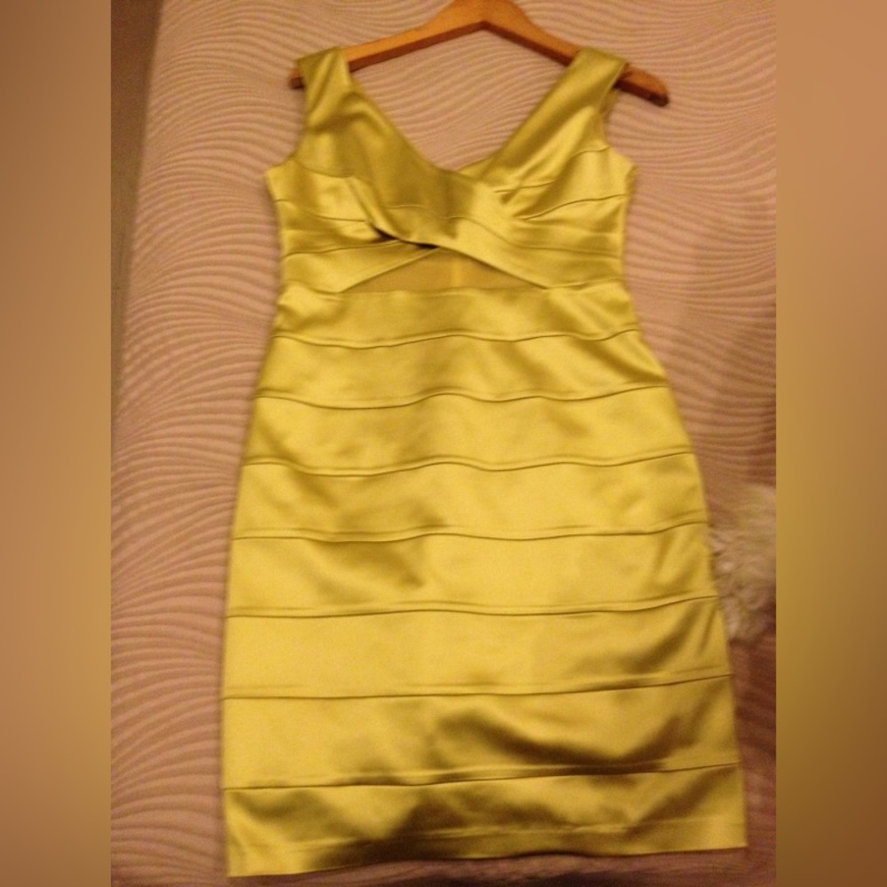 Yellow metallic dress.